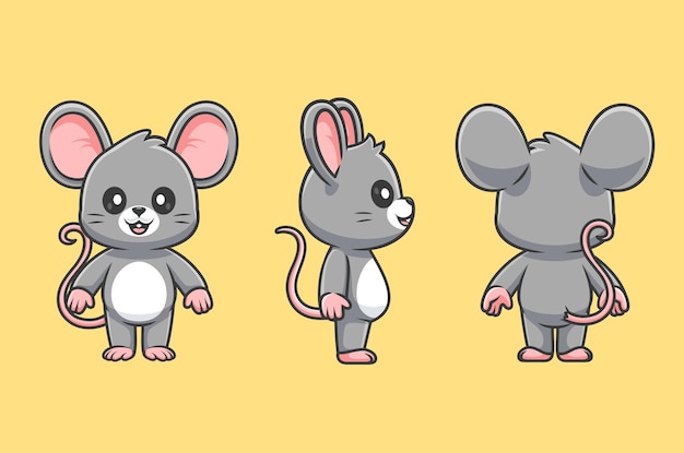 Rato lindo con vista delantera y trasera icono vectorial de dibujos animados Ilustración naturaleza animal aislada