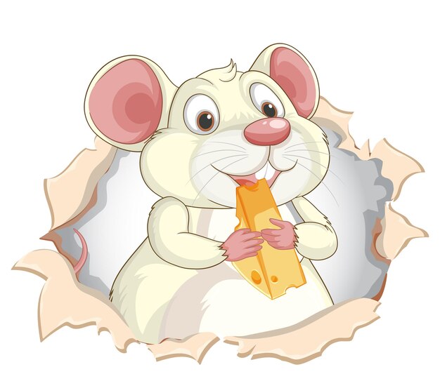 Un ratón alegre disfrutando de un bocadillo de queso