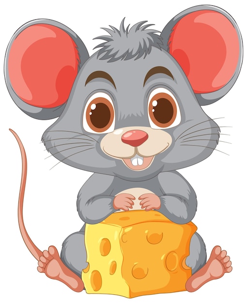 Ratón alegre con un trozo de queso