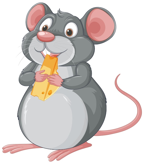 Un ratón feliz comiendo queso