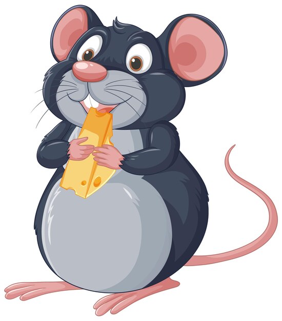 Un ratón feliz comiendo queso