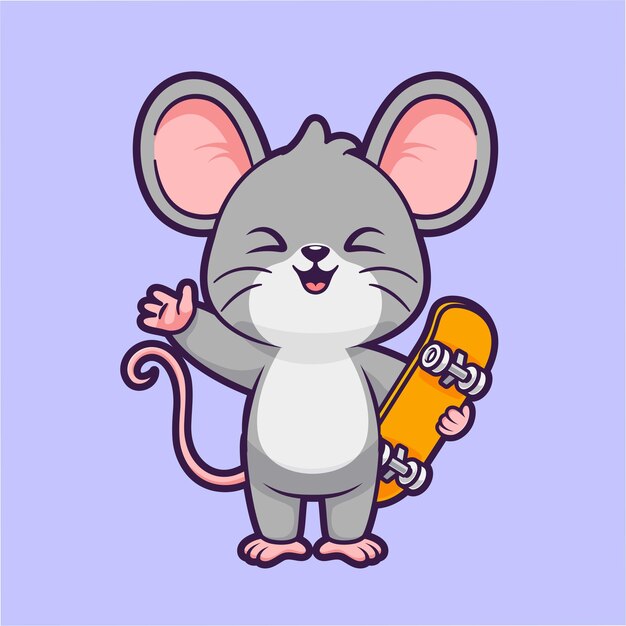 El ratón lindo jugando a la patineta el icono vectorial de dibujos animados la ilustración el icono deportivo de animales el plano aislado