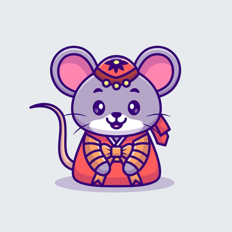 Vector gratuito ratón lindo que lleva el ejemplo tradicional del icono del vector de la historieta del traje de china. icono de vacaciones de animales