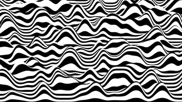 Vector gratuito rayas onduladas en blanco y negro 3d distorsionan el telón de fondo. superficie de ruido de procedimiento abstracto.