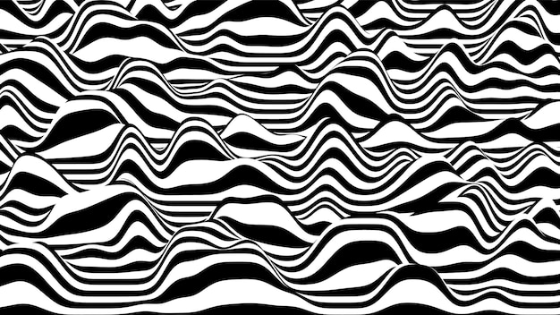 Rayas onduladas en blanco y negro 3D distorsionan el telón de fondo.
