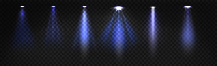 Vector gratuito rayos de reflectores azules en un fondo transparente
