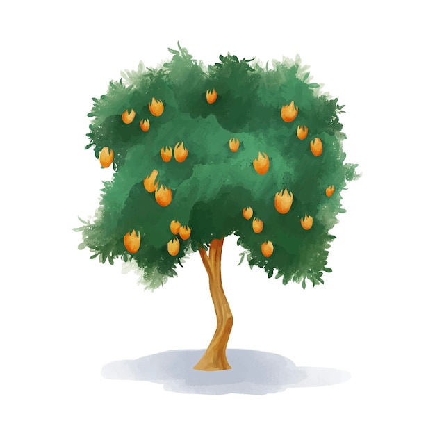 Árbol de mango acuarela con frutas