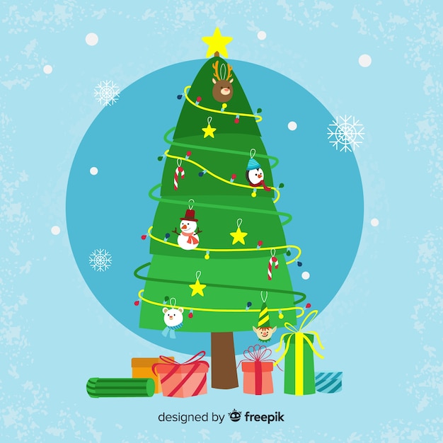 Árbol de navidad adorable con diseño plano