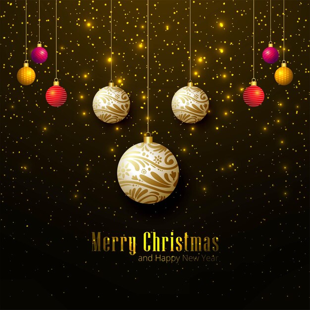 Realismo brillante colorido colgando bolas de Navidad fondo de la tarjeta