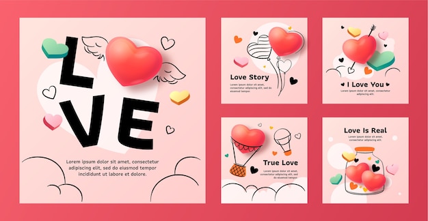 Realismo y colección de publicaciones de instagram dibujadas a mano