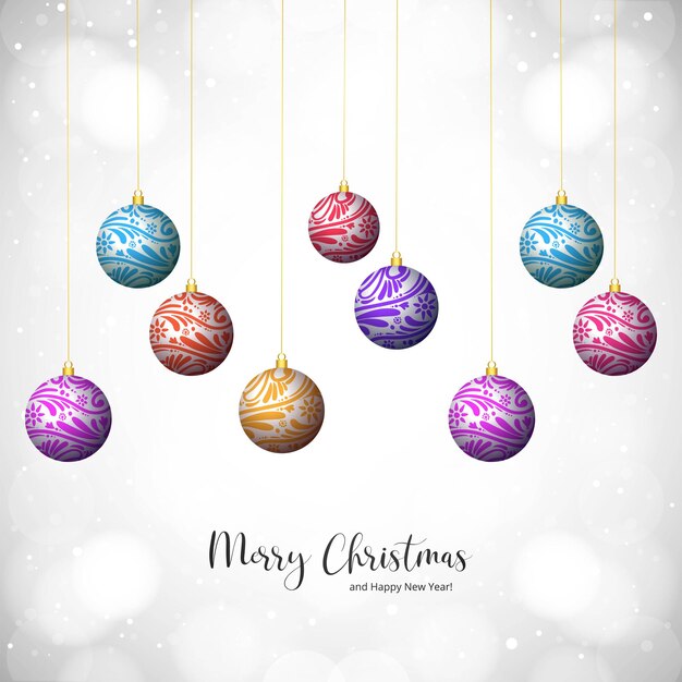 Realismo colorido colgando bolas de Navidad fondo de la tarjeta