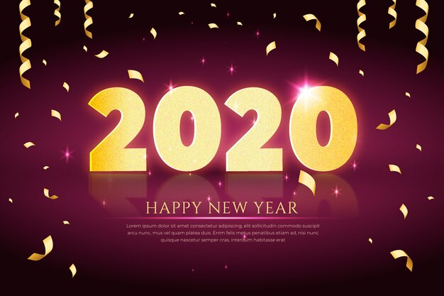 Realista año nuevo 2020 con confeti y cinta