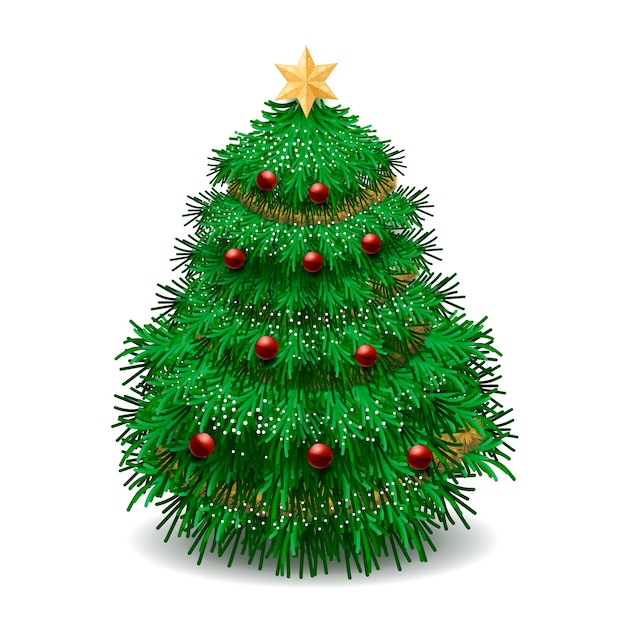 Realista árbol de navidad y bolas de navidad