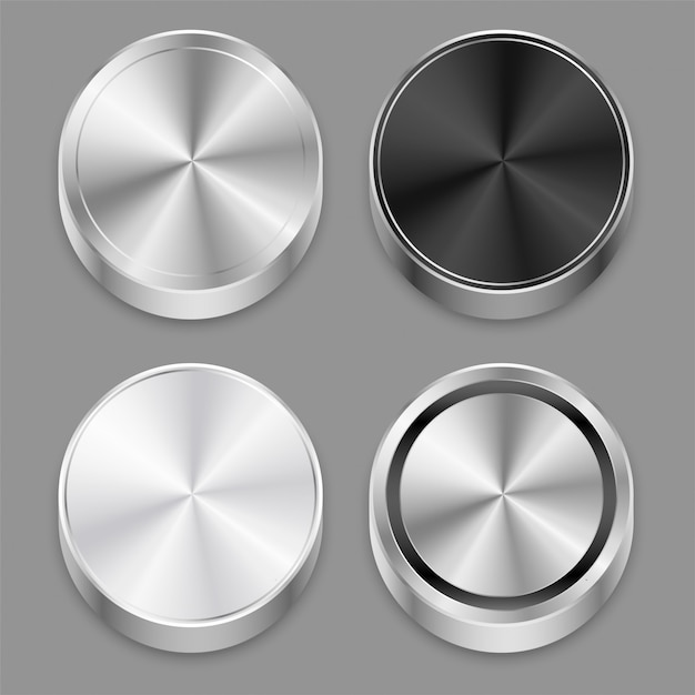Realista circular 3d cepillado conjunto de iconos de metal
