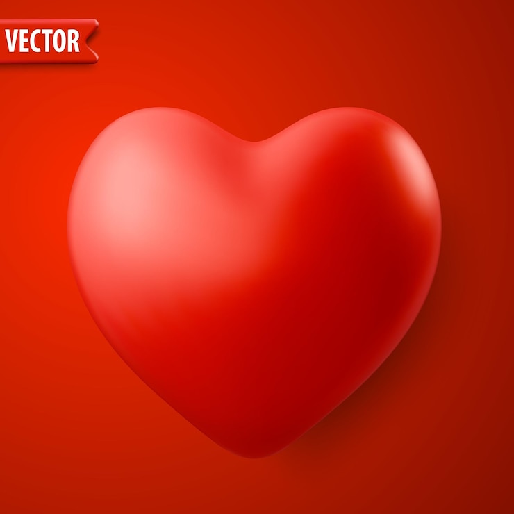 Vector gratuito realista corazón rojo 3d en fondo aislado ilustración vectorial diseño de invitaciones para el día de san valentín