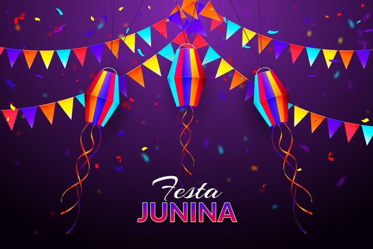 Vector gratuito realista festa junina confeti y guirnaldas