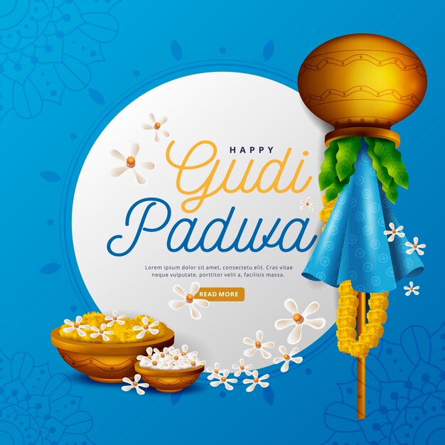 Realista gudi padwa con flores