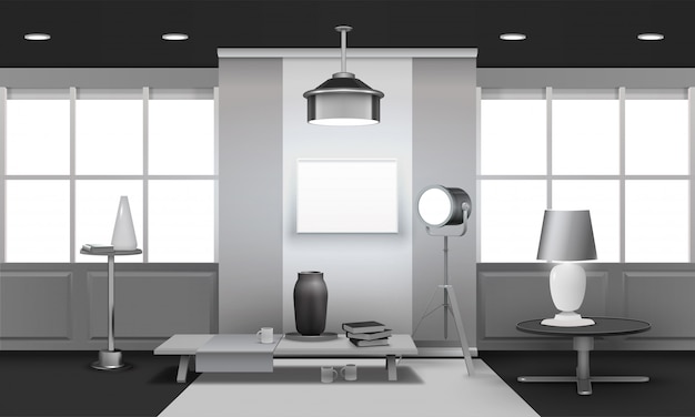 Vector gratuito realista loft interior diseño 3d