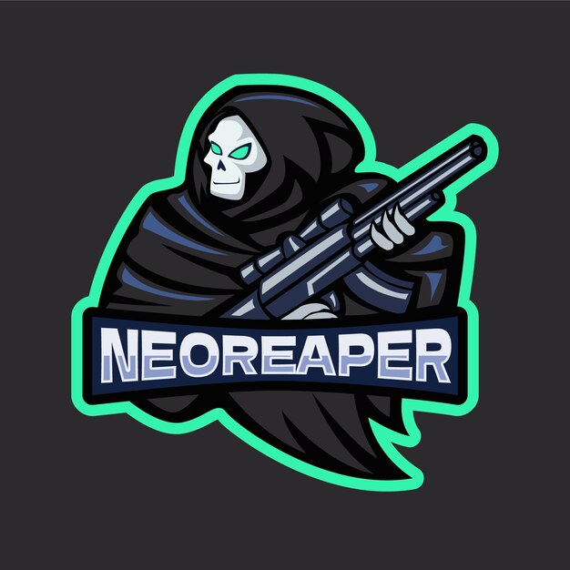 Reaper de estilo futurista con plantilla de logotipo de pistola