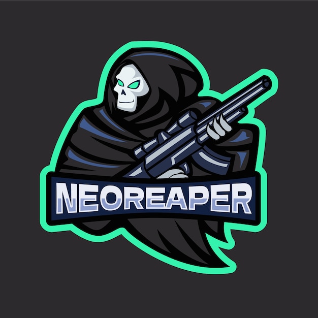 Reaper de estilo futurista con plantilla de logotipo de pistola