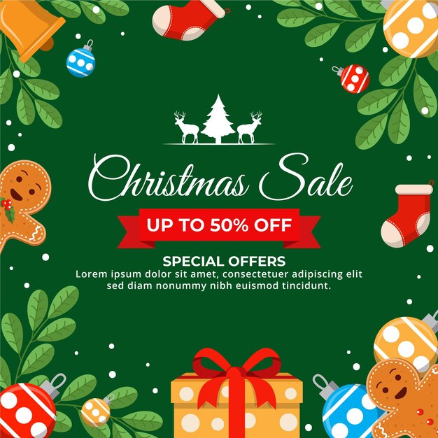 Rebajas navideñas en diseño plano.