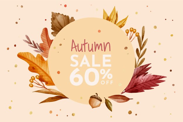 Rebajas de otoño en acuarela con descuento especial.