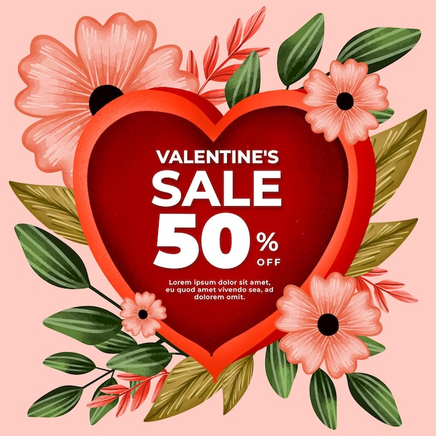 Vector gratuito rebajas de san valentín en acuarela