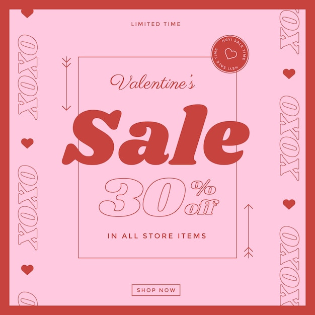 Vector gratuito rebajas de san valentín en diseño plano