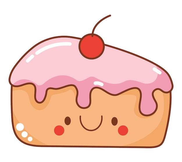 Vector gratuito una rebanada de pastel de cereza kawaii