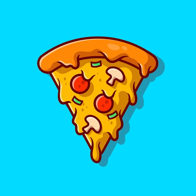 Rebanada de pizza derretida icono de dibujos animados ilustración.