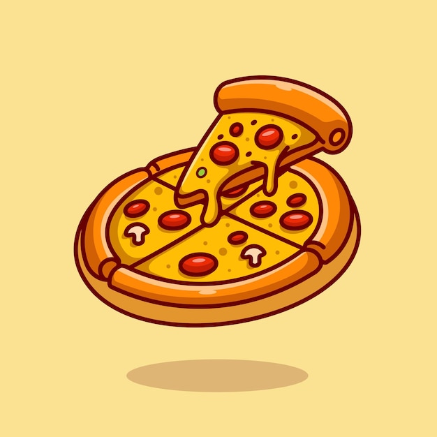 Rebanada de pizza Derretida Vector de dibujos animados Icono Ilustración Alimentos Objeto Icono Concepto Aislado Premium