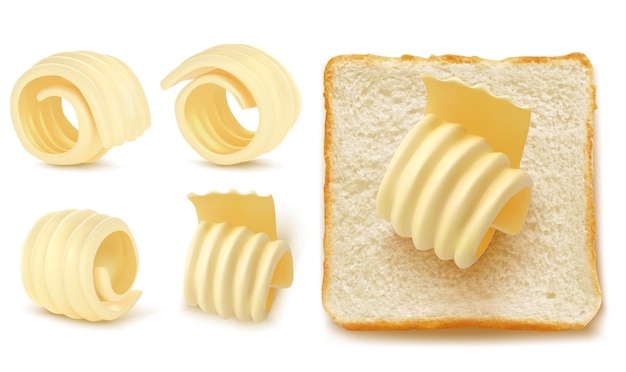 Rebanadas cuadradas de pan con rizo de mantequilla