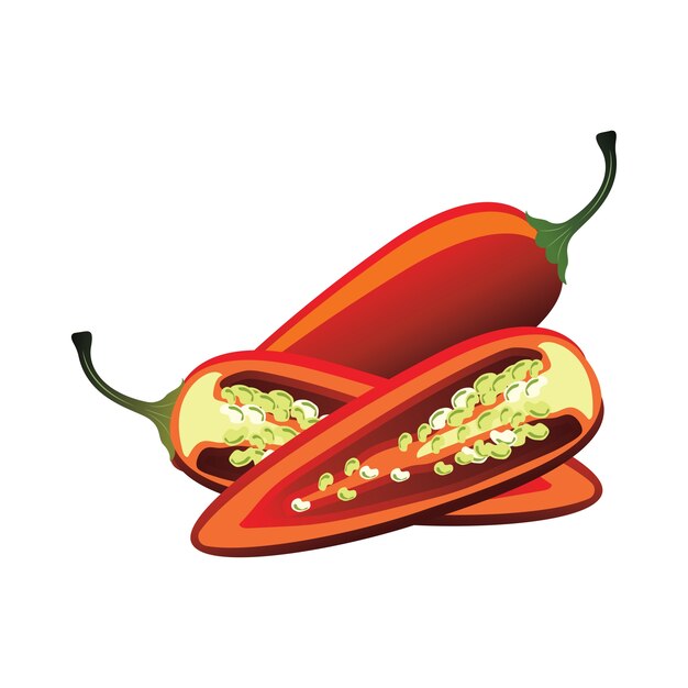 Rebanadas de pimiento jalapeño crudo. Ilustración vectorial