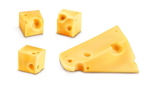 Rebanadas de queso 3d ilustración vectorial realista