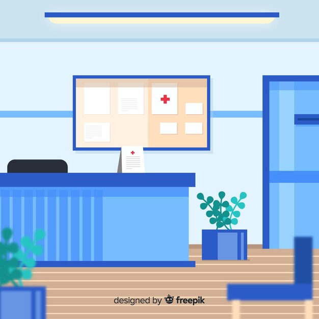 Recepción de hospital con diseño plano
