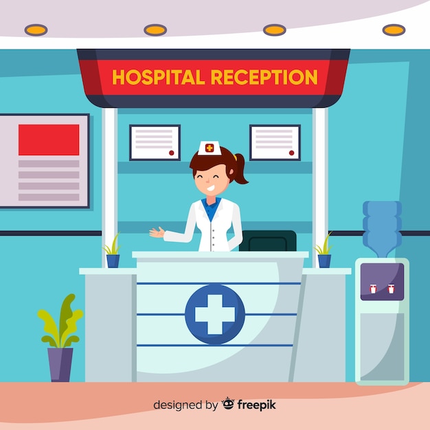 Vector gratuito recepción de hospital con diseño plano