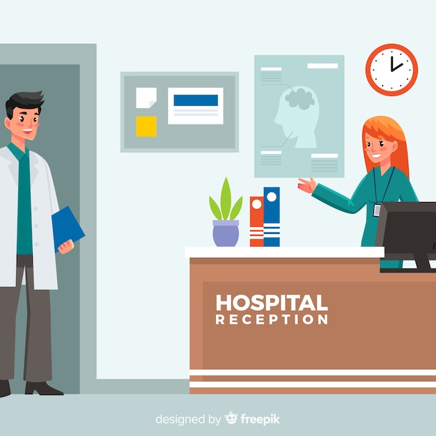 Recepción de hospital con diseño plano