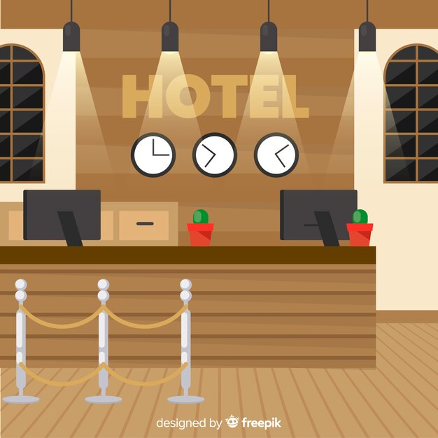 Recepción de hotel moderno con diseño plano