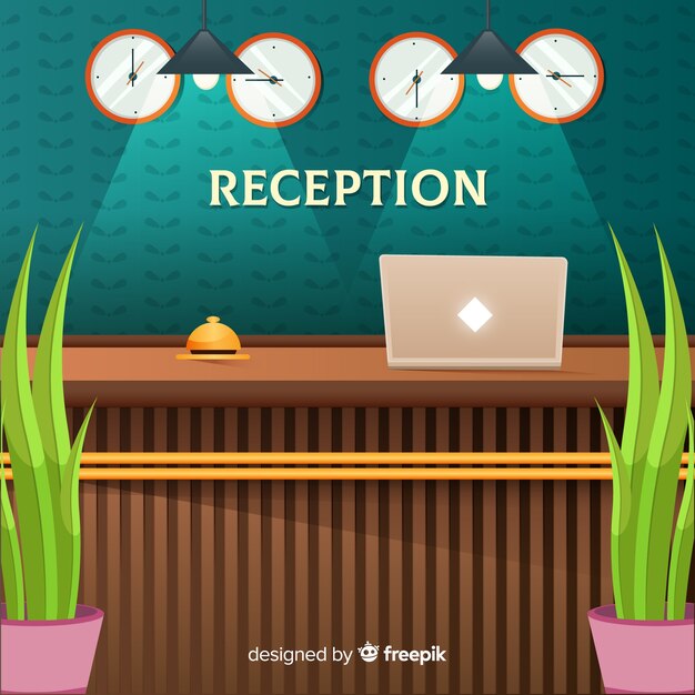 Recepción de hotel moderno con diseño plano