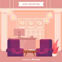 Vector gratuito recepción de hotel moderno con diseño plano