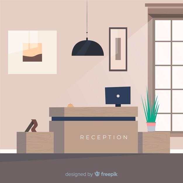 Recepción de hotel moderno con diseño plano
