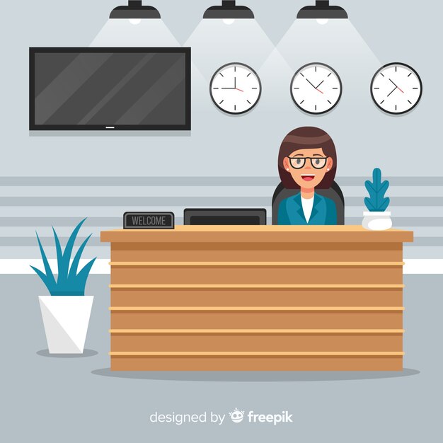 Recepción de hotel moderno con diseño plano