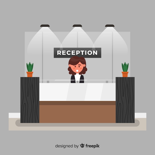 Vector gratuito recepción de hotel moderno con diseño plano