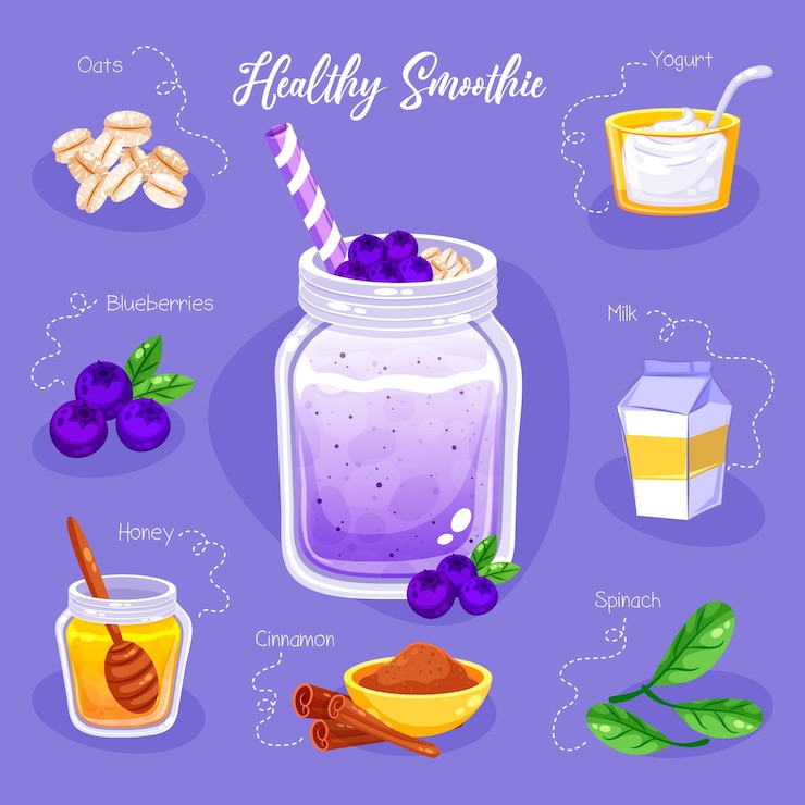 Vector gratuito receta de batido de arándanos saludable elaborado