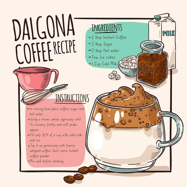 Vector gratuito receta de café dalgona