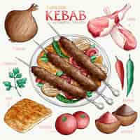 Vector gratuito receta deliciosa acuarela de kebab turco