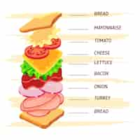 Vector gratuito receta deliciosa sandwich dibujado a mano