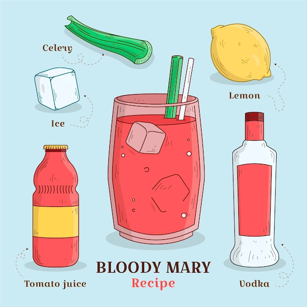 Vector gratuito receta dibujada a mano bloody mary