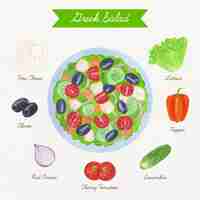 Vector gratuito receta de ensalada saludable ilustrada