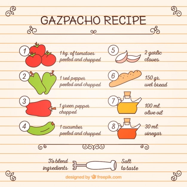 Vector gratuito receta de gaspacho dibujada a mano